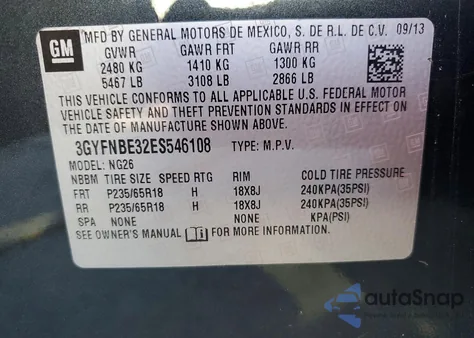 2014 Cadillac Srx Luxury Collection z USA, uszkodzony, nr VIN 3GYFNBE32ES546108